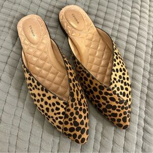 Birdies Cheetah Calf Hair Slide Pointed Toe Mules Flats Size 7.5